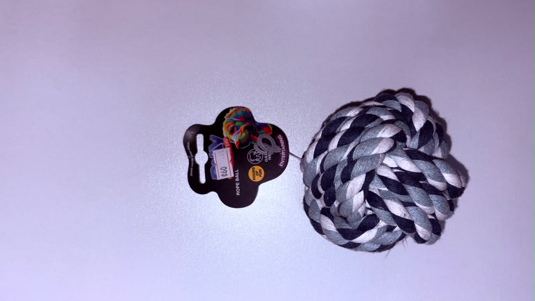 Braided Cotton Rope Ball Dog Chew Toy, Black &amp; Grey